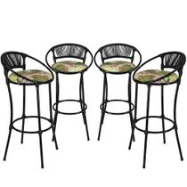 Kit 4 Banquetas Havaí Florido Preto Kit 4 Banquetas Havaí Florido Preto