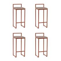Kit 4 Banquetas Industrial Premium Alta Bar Cozinha Bistrô em Aço Dori Cobre Assento Suede Bege