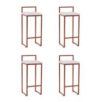 Kit 4 Banquetas Industrial Premium Alta Bar Cozinha Bistrô em Aço Dori Cobre Assento Suede Branco