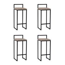 Kit 4 Banquetas Industrial Premium Alta Bar Cozinha Bistrô em Aço Dori Preta Assento Suede Bege