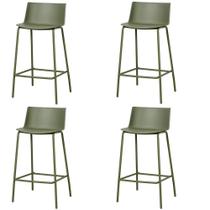 Kit 4 Banquetas Ipanema Alta Fratini 96 cm (altura) em Polipropileno Base em Aço Verde Aloe