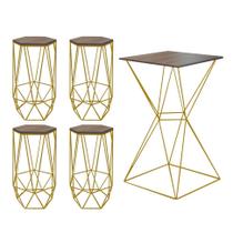 Kit 4 Banquetas Liz + 1 Mesa Bistrô Lucca Industrial Ferro Dourado MDF Madeira - Ahazzo Móveis