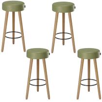 Kit 4 Banquetas Londres Alta 70cm Estofada Verde - Salaone
