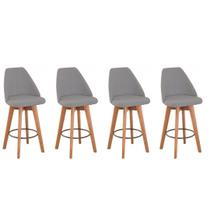 Kit 4 Banquetas Maya Gourmet Giratória Decorativa - Tecido Cinza