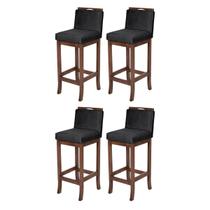 Kit 4 Banquetas Média em Madeira Capuccino Turim Suede Preto CCS