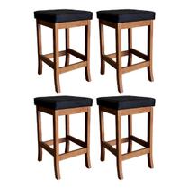 Kit 4 Banquetas Média Estofada Barcelona 64 Cm Madeira Maciça Suede Preto CCS