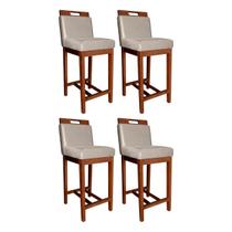 Kit 4 Banquetas Média Estofada com Encosto Veneza 94 Cm Madeira Castanho Suede CCS