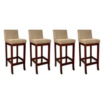 Kit 4 Banquetas Média Estofada em Madeira Maciça Castanho Melody Suede Bege
