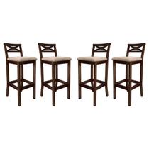 Kit 4 Banquetas Media Estofada para Bancada Madri Madeira Capuccino Suede CCS