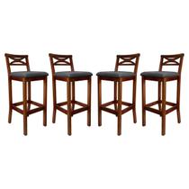 Kit 4 Banquetas Média Estofada para Bancada Madri Madeira Castanho Suede Cinza CCS
