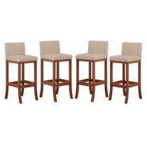 Kit 4 Banquetas Média Estofada para Cozinha Americana Espanha Madeira Maciça Castanho Suede CCS