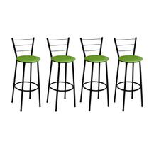 Kit 4 Banquetas Médias Preta com Encosto Assento Verde Kit 4 Banquetas Médias Preta com Encosto Assento Verde