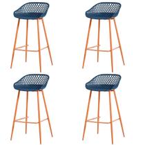 Kit 4 Banquetas Mônaco Clarice Alta Fratini 96 cm (altura) em Polipropileno Azul Marinho Base em Aço