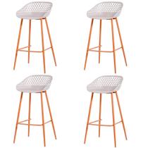 Kit 4 Banquetas Mônaco Clarice Média Fratini 86 cm (altura) em Polipropileno Nude Base em Aço