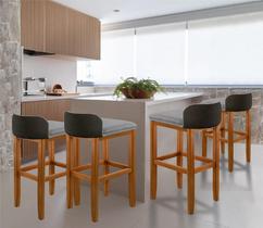 Kit 4 Banquetas Ônix pés Madeira Assento Estofado detalhe em Preto Cozinha Bancada