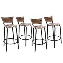 Kit 4 Banquetas Para Balcão 60cm Preta Junco Cappuccino Balcão Bistrô Bar Cozinha Americana Área de Lazer Churrasqueira