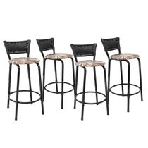 Kit 4 Banquetas Para Bancada 60cm Preta Junco Preto Balcão Ilha Bistrô Bar Cozinha Gourmet Área de Lazer Piscina