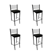 Kit 4 Banquetas para cozinha Empilhável preta assento em linho cor preto altura 65cm - Poltronas do Sul