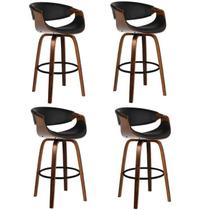 Kit 4 Banquetas para Cozinha Giratórias Base de Madeira com Apoio Nicole