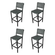 Kit 4 Banquetas Premiuim Assento Curvo França em Aluminio e Corda Naútica - Cinza Escuro