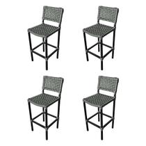 Kit 4 Banquetas Premiuim Assento Curvo França em Aluminio e Corda Naútica - Grafite