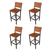 Kit 4 Banquetas Premiuim Assento Curvo França em Aluminio e Corda Naútica - Terracota