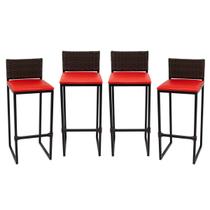 Kit 4 Banquetas Quadrada Estrutura Preta Encosto Junco Argila Alta Ideal Balcão Area Gourmet Piscina Bistrô Bancada Ilha Bar