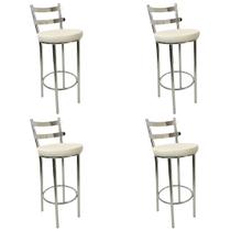 Kit 4 Banquetas Rafaela - Redonda Altura 65cm para Bar e Cozinha Cromada com Assento Confortável cor Branco Kit 4 Banquetas Rafaela - Redonda Altura 65cm para Bar e Cozinha Cromada com Assento Confortável cor Branco
