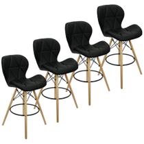 Kit 4 Banquetas Slim Eiffel Wood Estofada