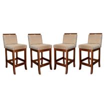 Kit 4 Banquetas Turim Assento 60 Cm Madeira Castanho Suede