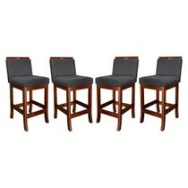 Kit 4 Banquetas Turim Assento 60 Cm Madeira Castanho Suede