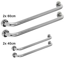 Kit 4 Barras de Apoio 40 e 60cm Lorben com Alça Suporte Deficiente Idoso Inox Banheiro - GT845