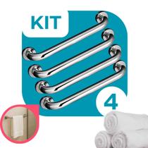 Kit 4 Barras de Apoio Corrimao Segurança em banheiro 80cm Acessibilidade Aço Inoxidável Polido Para Chuveiro Com Kit Fixação Completo Tippi