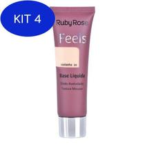 Kit 4 Base Liquida Feels Castanha 20 Textura Mousse Ruby Rose