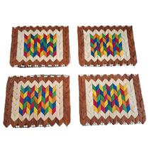 Kit 4 Bases Descanso Panela Madeira Retangular Colorido Borda Madeira-Marfim 27cm x 21cm Kit 4 Bases Descanso Panela Madeira Retangular Colorido Borda Madeira-Marfim 27cm x 21cm