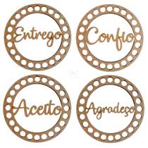 Kit 4 Bases MDF Crochê Entrego/Confio/Aceito/Agradeço - 10cm de Diâmetro