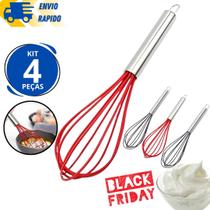 Kit 4 Batedor de Silicone Claras de Ovos Massas e Bolos Fouet Utensílio de Silicone Para Cozinha