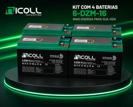 Kit 4 Bateria Nicoll 12V 16Ah Ciclo Profundo Alta Durabilidade para Bicicleta Elétrica, Scooter, Motor DC e outros Kit 4 Bateria Nicoll 12V 16Ah Ciclo Profundo Alta Durabilidade para Bicicleta Elétrica, Scooter, Motor DC e outros