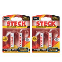 Kit 4 Bateria Pilha Alcalina Palito Steck AAA De 1.5 Volts Games Controles Remoto Brinquedo Lanterna