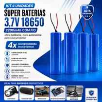 Kit 4 Baterias 18650 Íon-Lítio 3.7V 2200mAh com Fio para Eletrônicos DIY Kit 4 Baterias 18650 Íon-Lítio 3.7V 2200mAh com Fio para Eletrônicos DIY