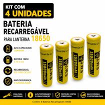Kit 4 Baterias 18650 JWS Recarregáveis 15800mAh 3.7V Alta Autonomia Lanterna Kit 4 Baterias 18650 JWS Recarregáveis 15800mAh 3.7V Alta Autonomia Lanterna