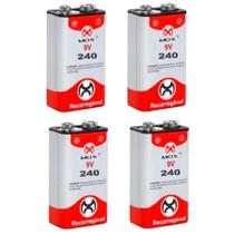 Kit 4 Baterias 9V Recarregáveis 240mAh Premium Mox