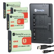 Kit 4 Baterias NP-BG1/FG1 MemoryTec + Carregador Duplo Compatível com Sony H3 H7 H9 H10 H20 H50 H55 H70 H90 HX5 HX7 HX9