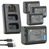 Kit 4 Baterias NP-FW50 MemoryTec + 1 Carregador Duplo compatível com Sony ZV-E10 / A7S II / A7 II / A7R II / DSC-RX10 IV / NEX-7