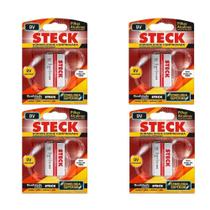 Kit 4 Baterias Pilha Alcalina Steck 9V Aparelhos Eletrônicos Câmera Brinquedo Lanterna Durabilidade