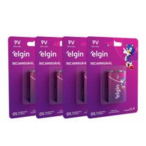 Kit 4 Baterias Recarregável 9 Volts Elgin 9v 250mah Original