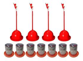 Kit 4 Bebedouros Pendulares+7 Comedouros 5Kg Para Aves