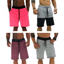 Kit 4 Bermudas Moletom e Moletinho MXD Conceito Cores Diversas Opções Básica FullPrint Sport Fit