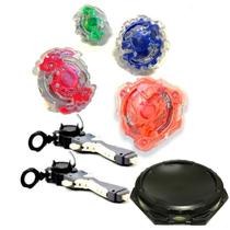 Kit 4 beyblade + 2 lançadores + 1 arena 29 cm Kit 4 beyblade + 2 lançadores + 1 arena 29 cm