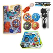 Kit 4 Beyblade Burst Elemento X + Glyph Dragon D5 Hasbro c/2 Lançador 1 Grip